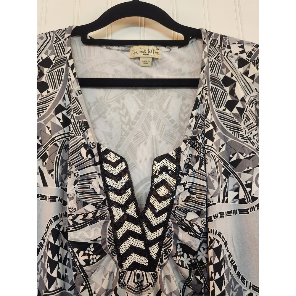 Live Let Live Woman 3X Geometric Sequin V-Neck Flutter Sleeve Tunic Top Sheer - Picture 4 of 14